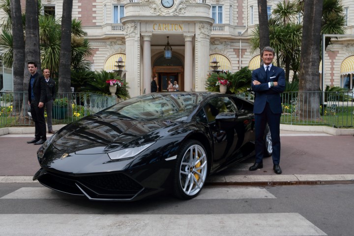 S. Winkelmann and the new Huracan in Cannes (Small)